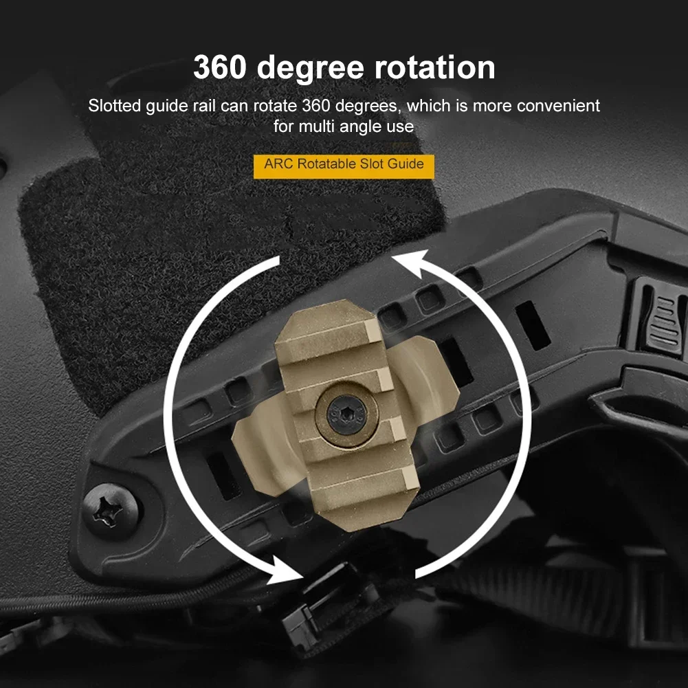 Adaptador montaje riel lateral casco táctico 360° guía rápida