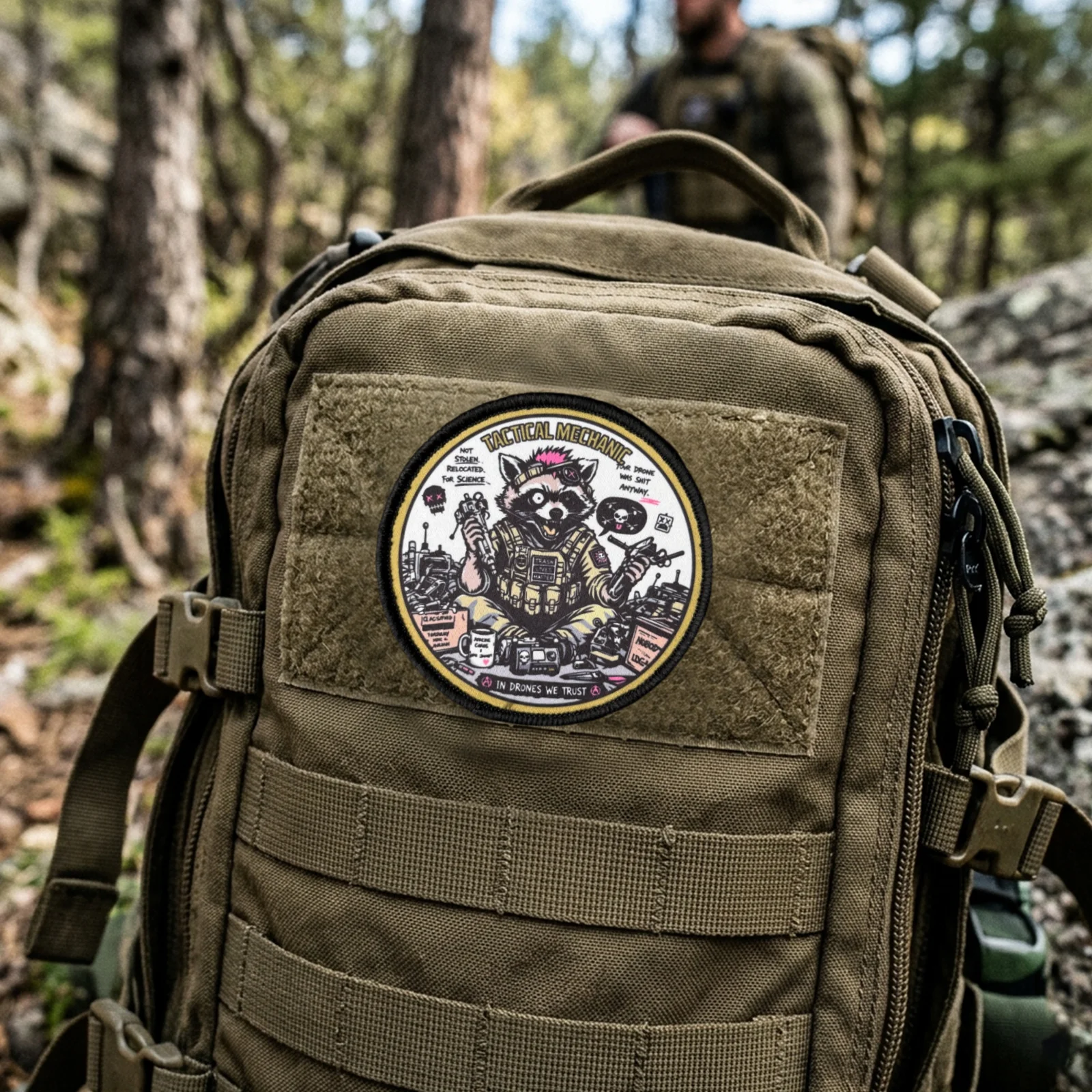 DroneTactical Parche táctico Mapache Mecánico con gancho y bucle - imagen 2