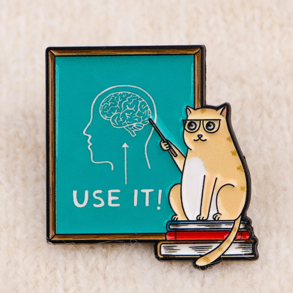 Pin esmalte gato profesor – Broche solapa diseño cerebro - imagen 3