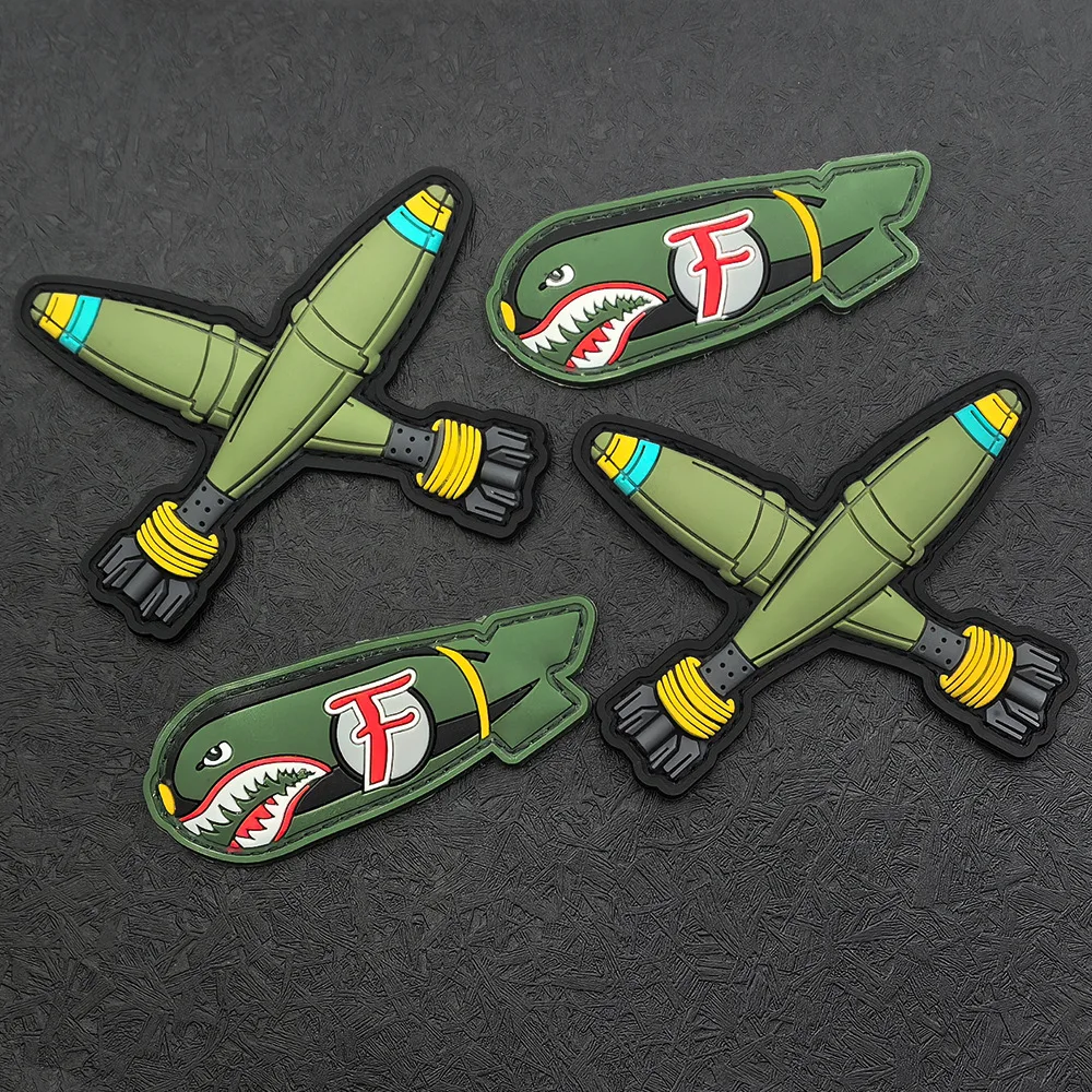 Parche táctico 3D PVC gancho cruz misiles verde estilo cómic aeronave - imagen 5