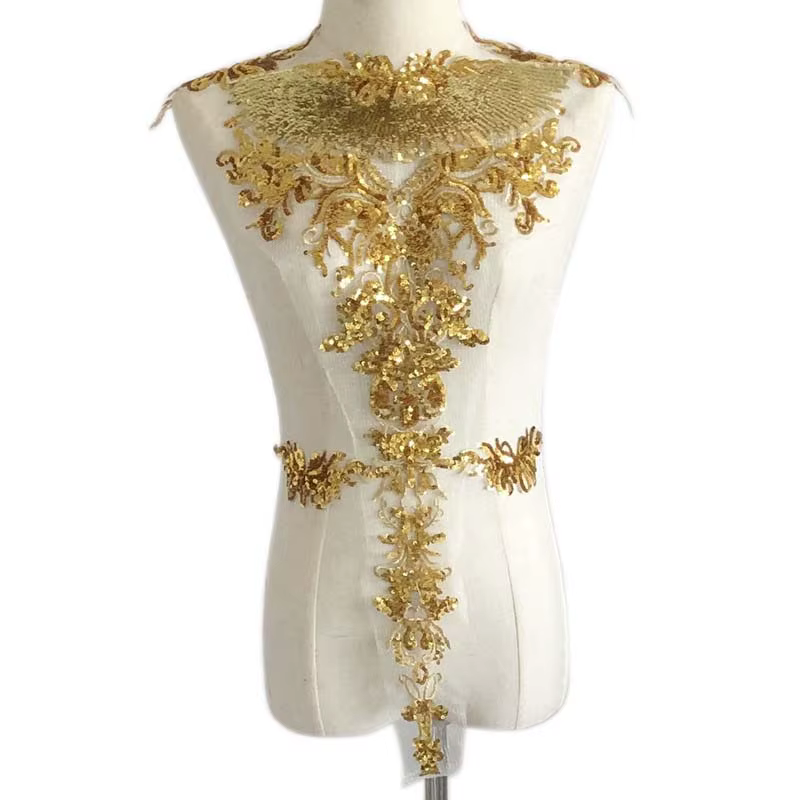 Apliques florales lentejuelas doradas para vestidos de fiesta