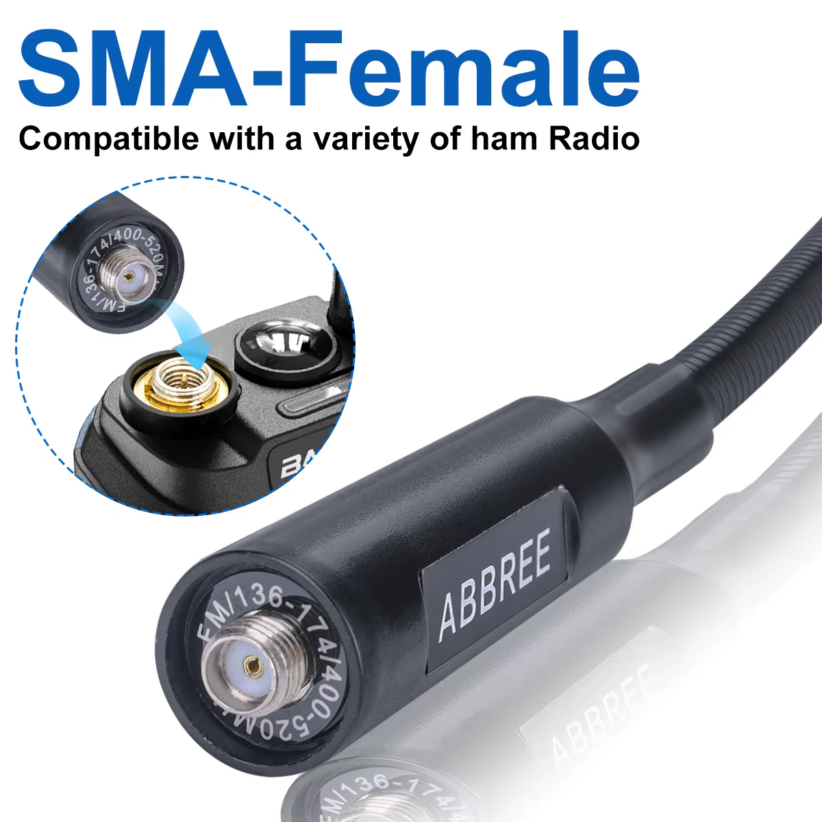 ABBREE AR-166 Antena Walkie Talkie Cuello Cisne SMA-Hembra UHF VHF - imagen 4