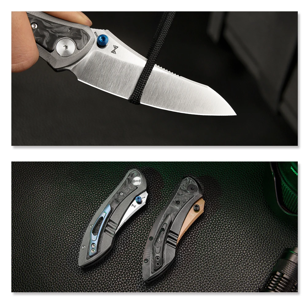 Cuchillo plegable TRIVISA Rhino – hoja M390, titanio y fibra carbono - imagen 3