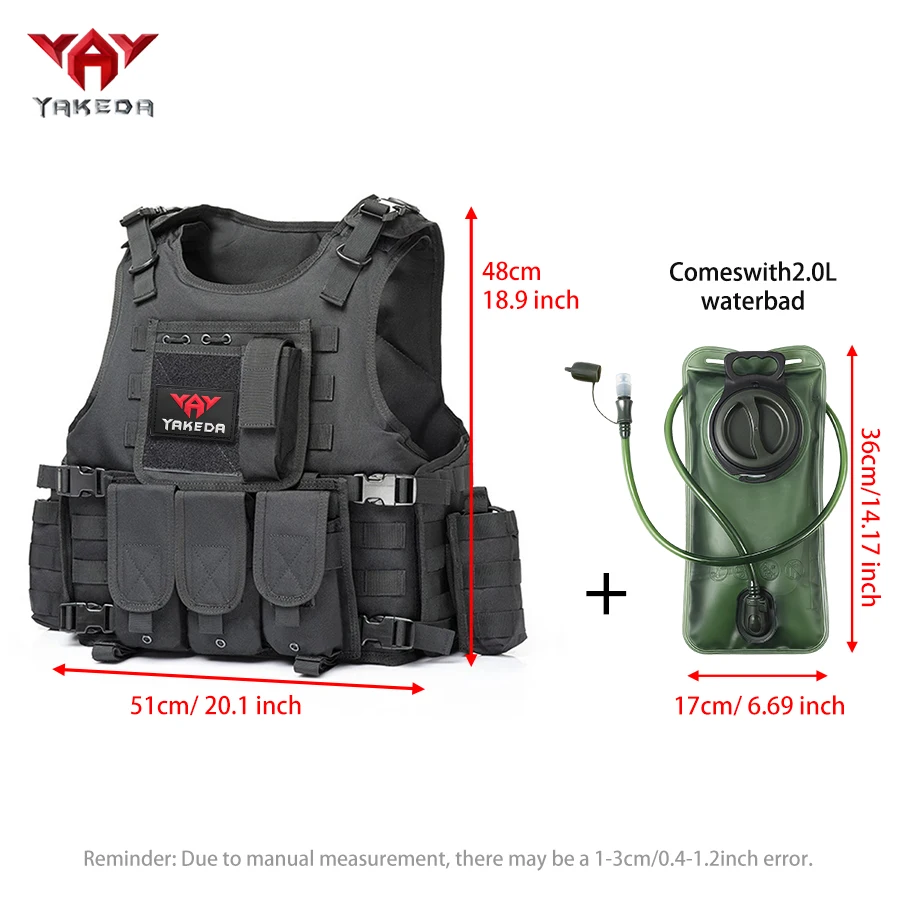 YAKEDA Chaleco táctico outdoor MOLLE con bolsillos y bolsa hidratación - imagen 5