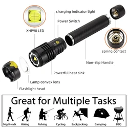 Linterna táctica LED XHP90 recargable USB con zoom