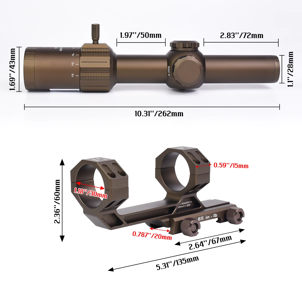 Mira táctica T-MSR 1-6x24 LPVO SFP retícula BDC iluminada