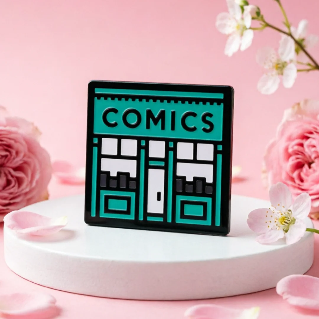 Pin esmaltado de tienda de cómics retro para lectores geek - imagen 4