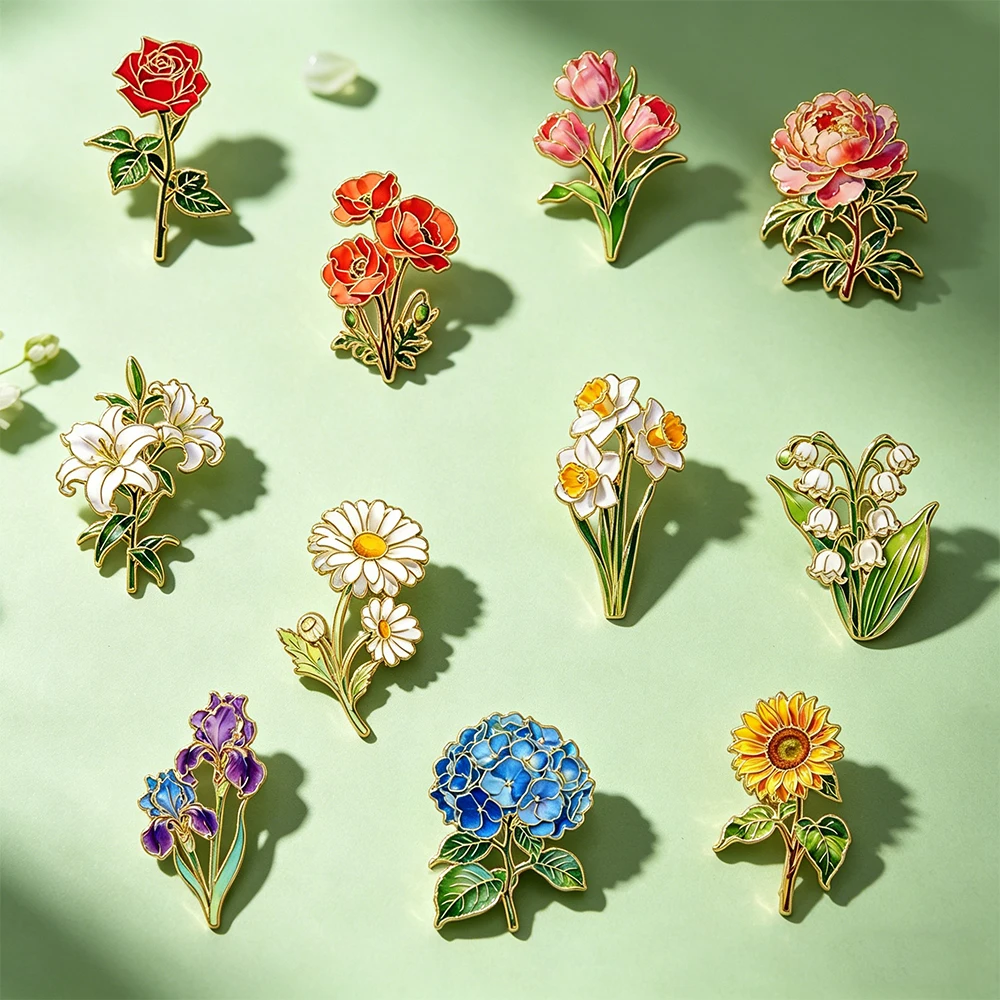 Broches de solapa esmaltados flores botánicas para mujer - imagen 3