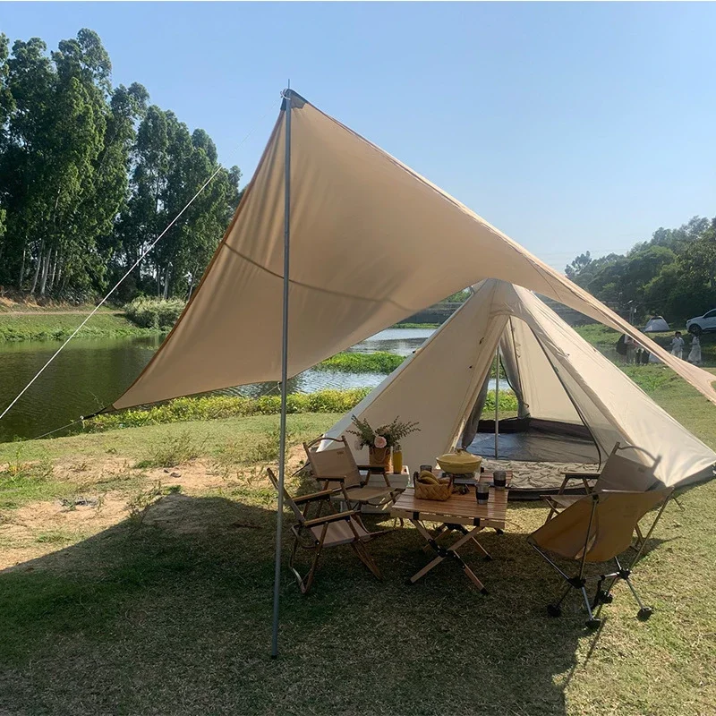 Toldo hexagonal impermeable para acampada – lona plata