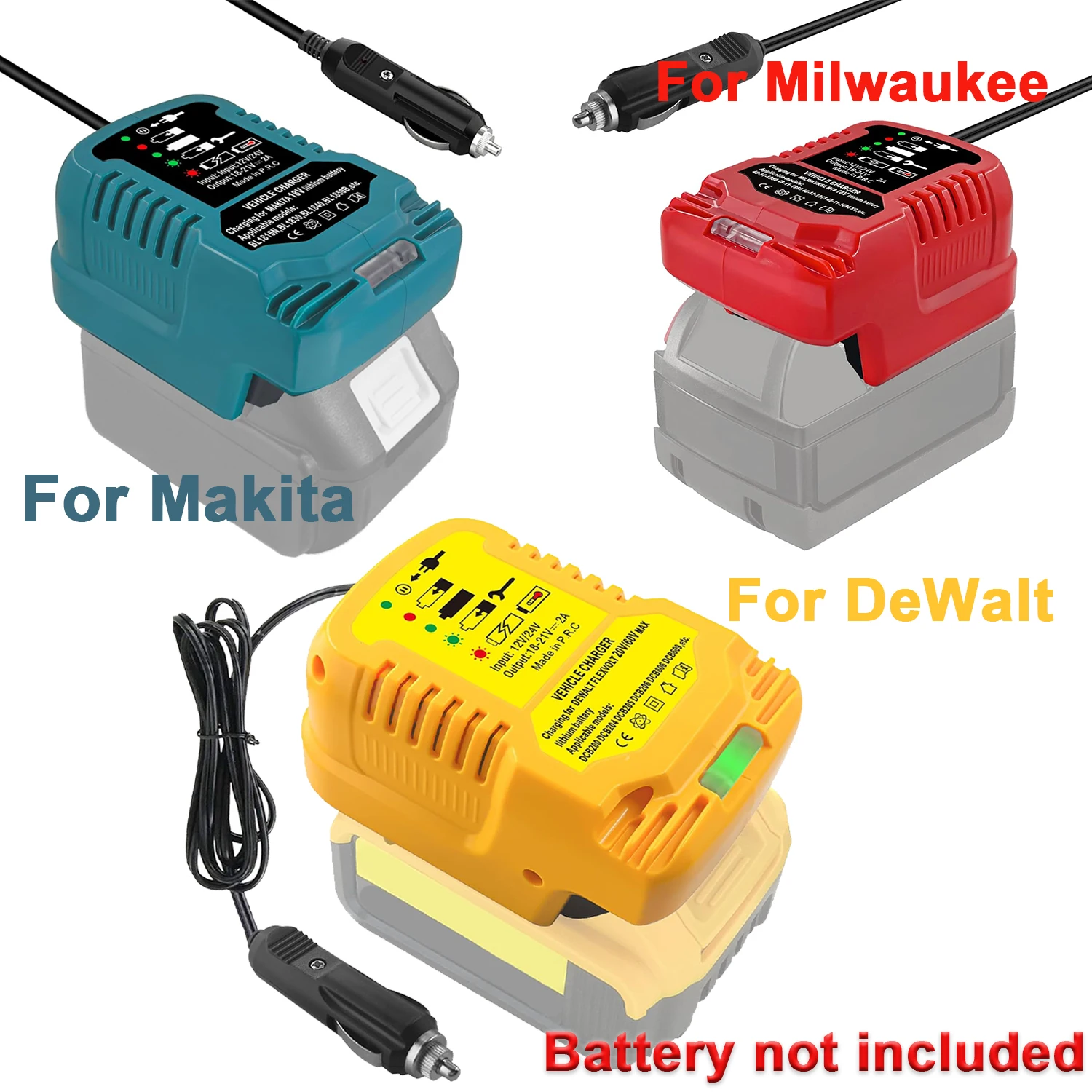 Cargador rápido para coche Milwaukee Makita DeWalt para baterías
