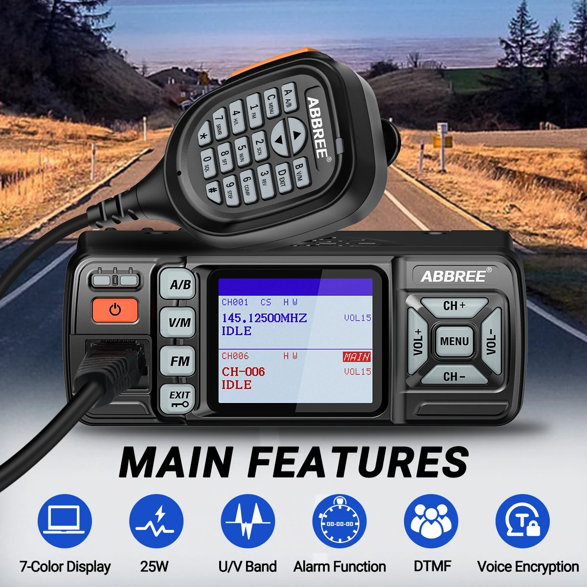 Abbree AR-318 radio móvil banda dual VHF/UHF con cifrado de voz - imagen 3
