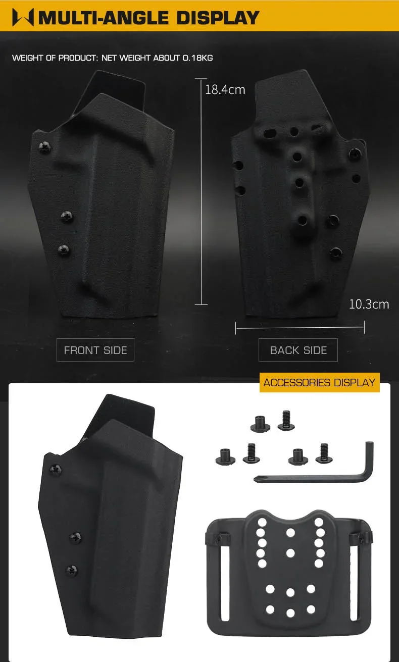Detalle de la textura y bordes de la funda táctica Kydex