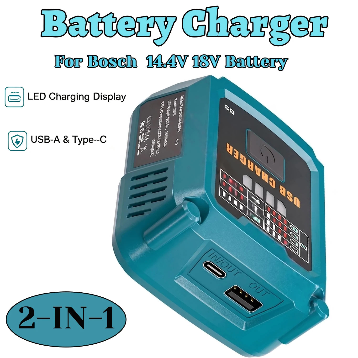 Cargador portátil Bosch 18V USB-C – Adaptador 100W para herramientas - imagen 3