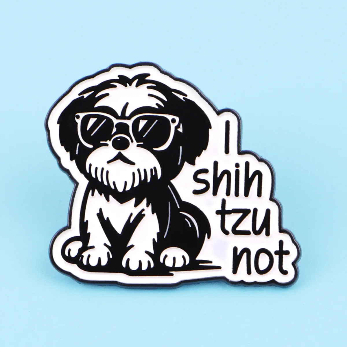 Pin de esmalte Shih Tzu con gafas de sol en blanco y negro