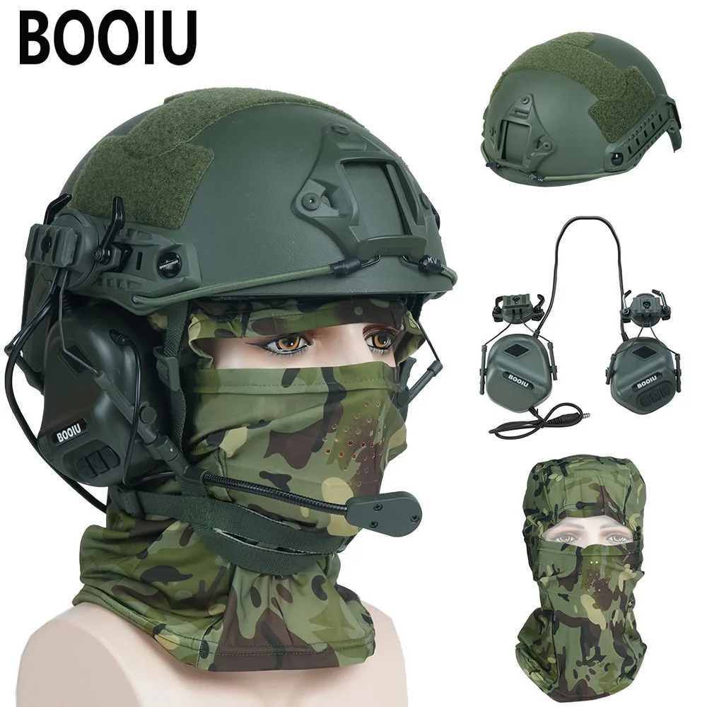 BOOIU Casco táctico ajustable ABS para Airsoft con auriculares - imagen 2