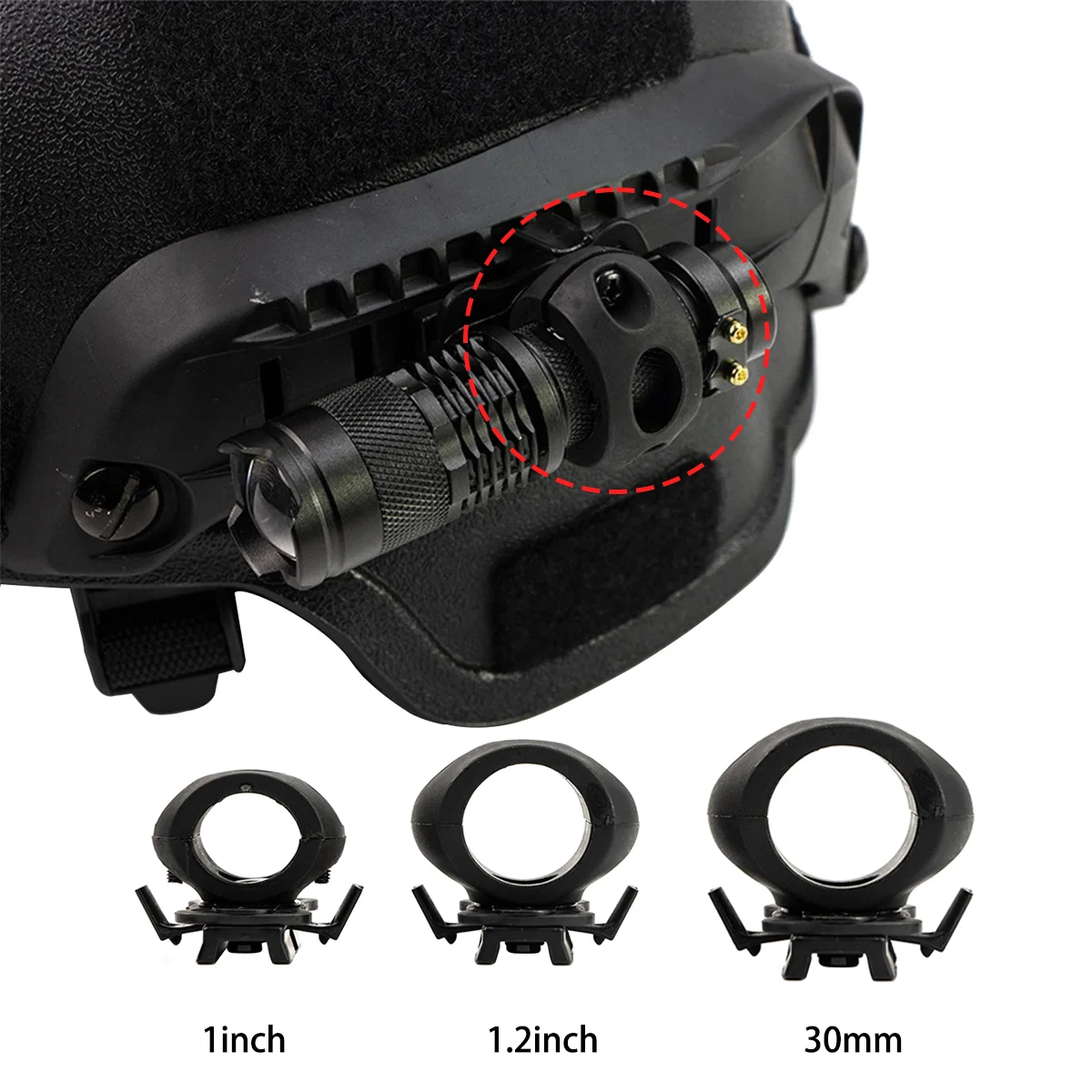 Soporte riel lateral para linterna – Montaje casco táctico 30mm - imagen 2