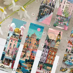 Marcapáginas ilustrados con escenas urbanas variadas