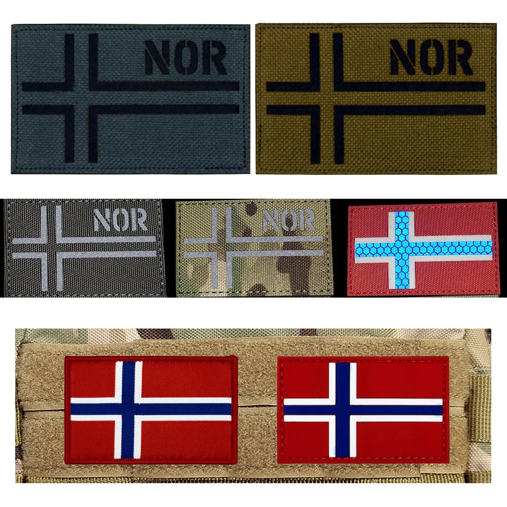 Parche táctico reflectante IR bandera Noruega verde caqui PVC y goma - imagen 3