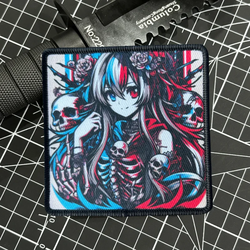 Parche táctico calavera punk estilo anime con gancho y bucle - imagen 4