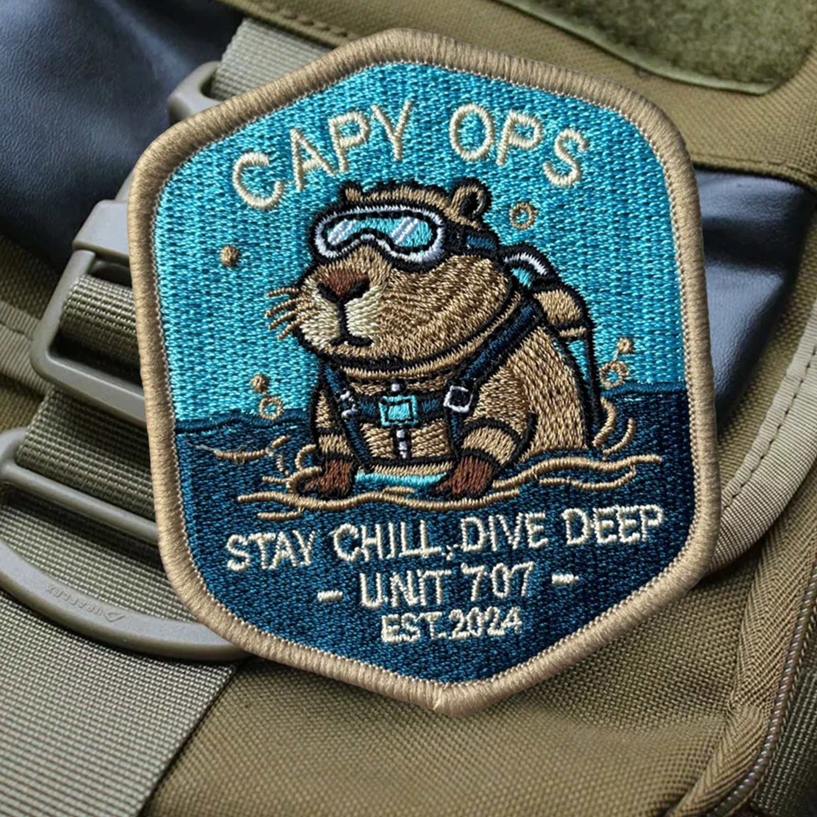 Parche táctico Capybara Buzo Capy Ops velcro – Capibara chill - imagen 3