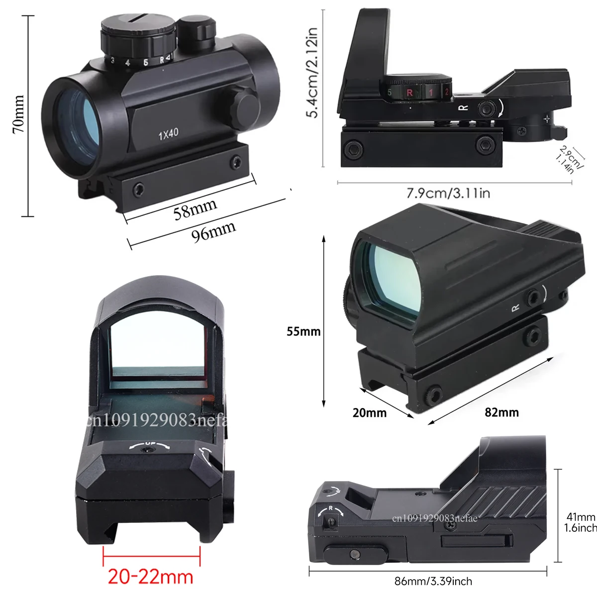 Mira holográfica rojo/verde para caza y airsoft con retículas - imagen 2