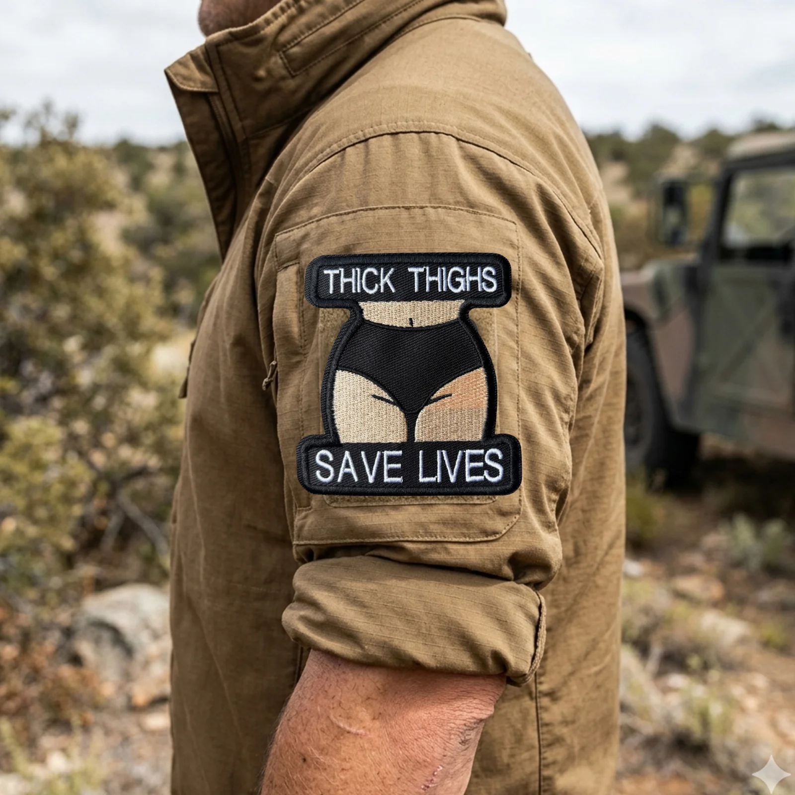 Parche táctico bordado Thick Thighs Save Lives – Insignia gancho-bucle - imagen 3