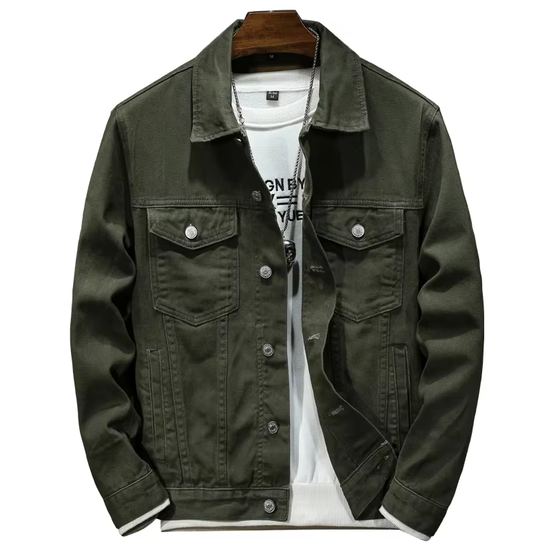 Chaqueta vaquera hombre clásica vintage verde militar urbana informal - imagen 5