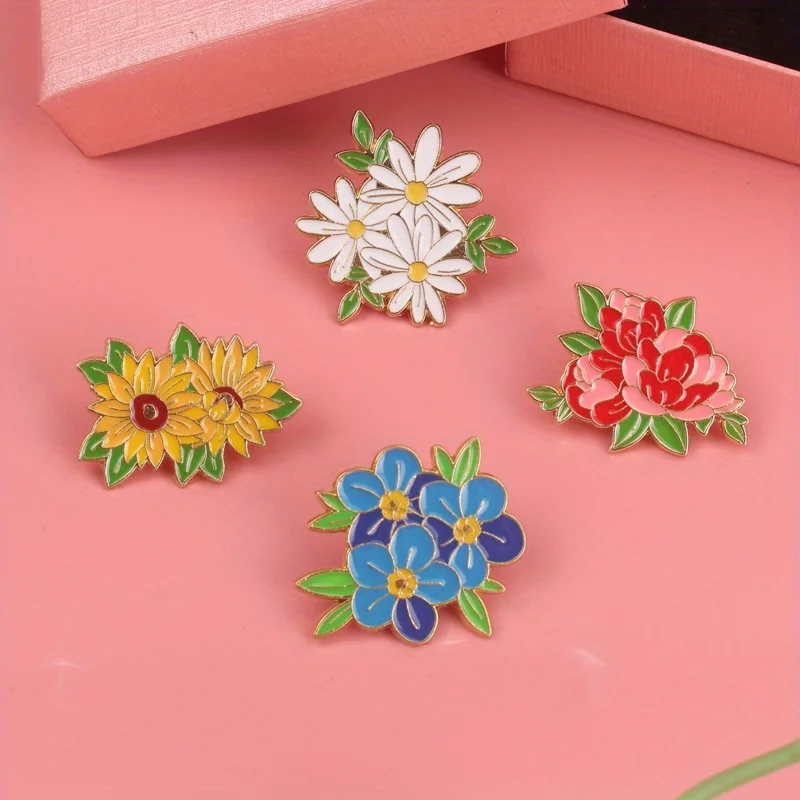 Broche de metal esmaltado flores y plantas para solapa - imagen 5