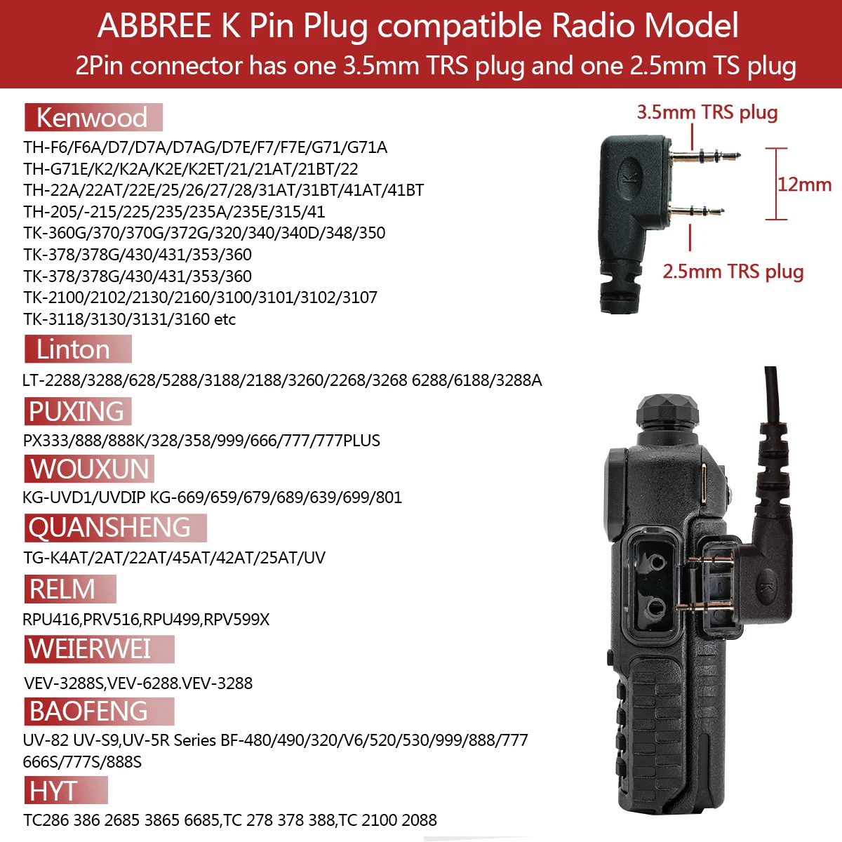 ABBREE Auriculares para casco con radio bidireccional y micrófono PTT - imagen 4