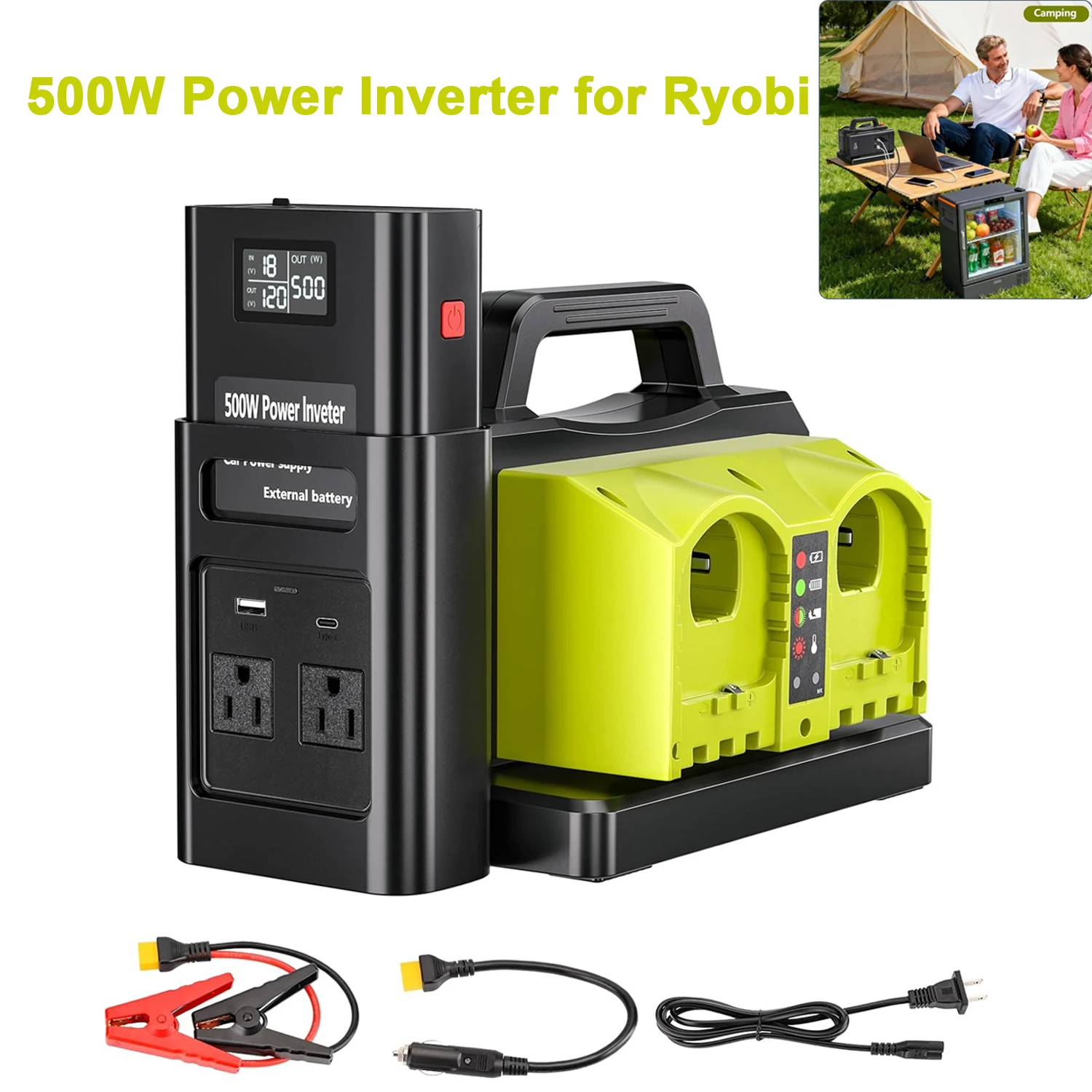 Ryobi inversor de onda sinusoidal pura CC-CA con USB-C y USB-A