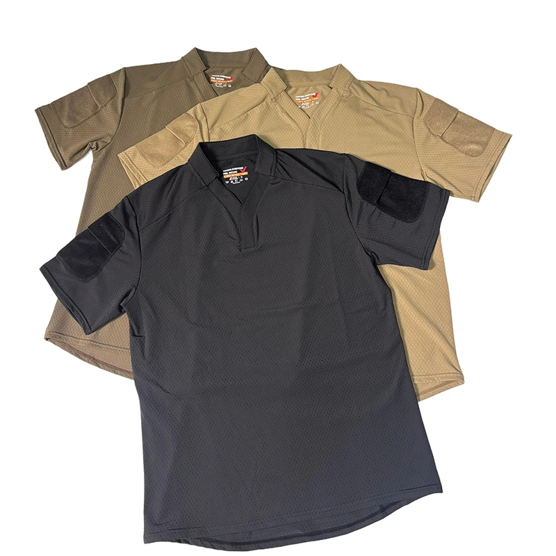 Camiseta táctica de secado rápido con cuello V y alta elasticidad