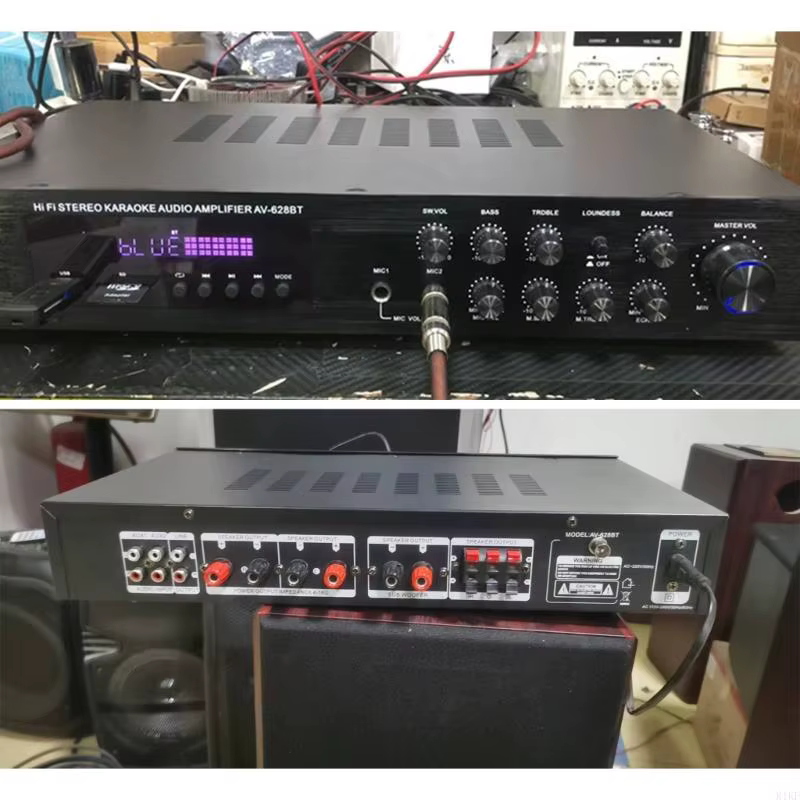 Conexiones y controles: volumen, ecualización y fuente
