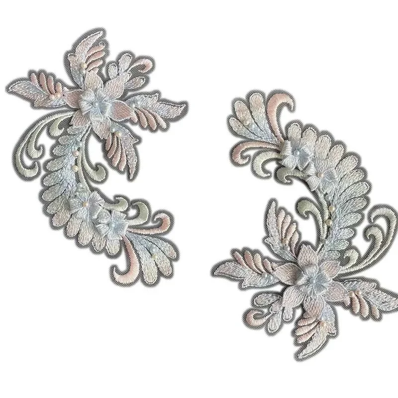 Aplique bordado floral 3D con cuentas de encaje para coser - imagen 3