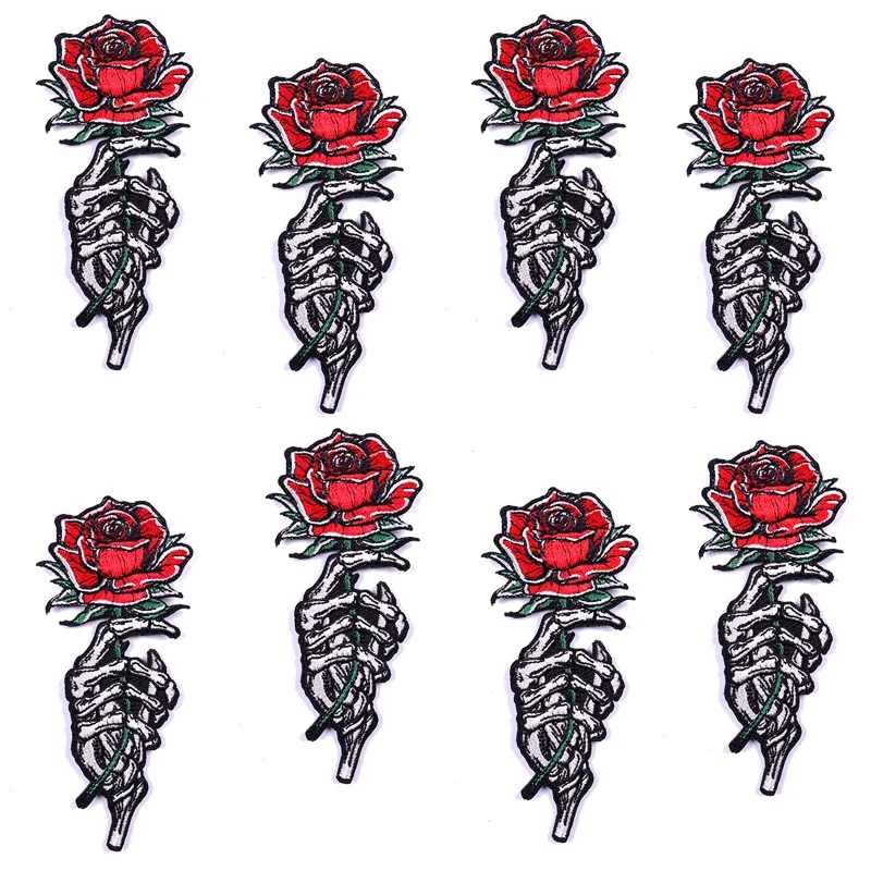 Parches termoadhesivos bordados rosas y esqueletos para ropa - imagen 4