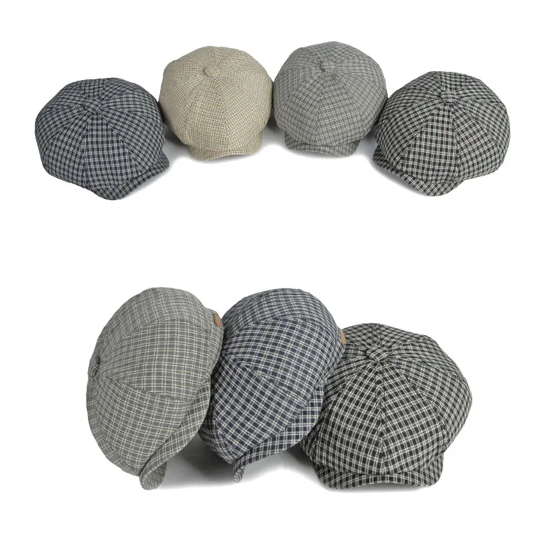 Sombrero octogonal pequeño a cuadros con diseño de ocho hojas