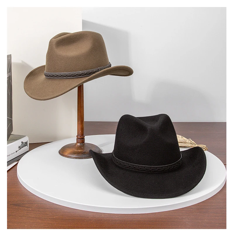 Sombrero fedora unisex de lana con ala ancha y copa cóncava - imagen 2