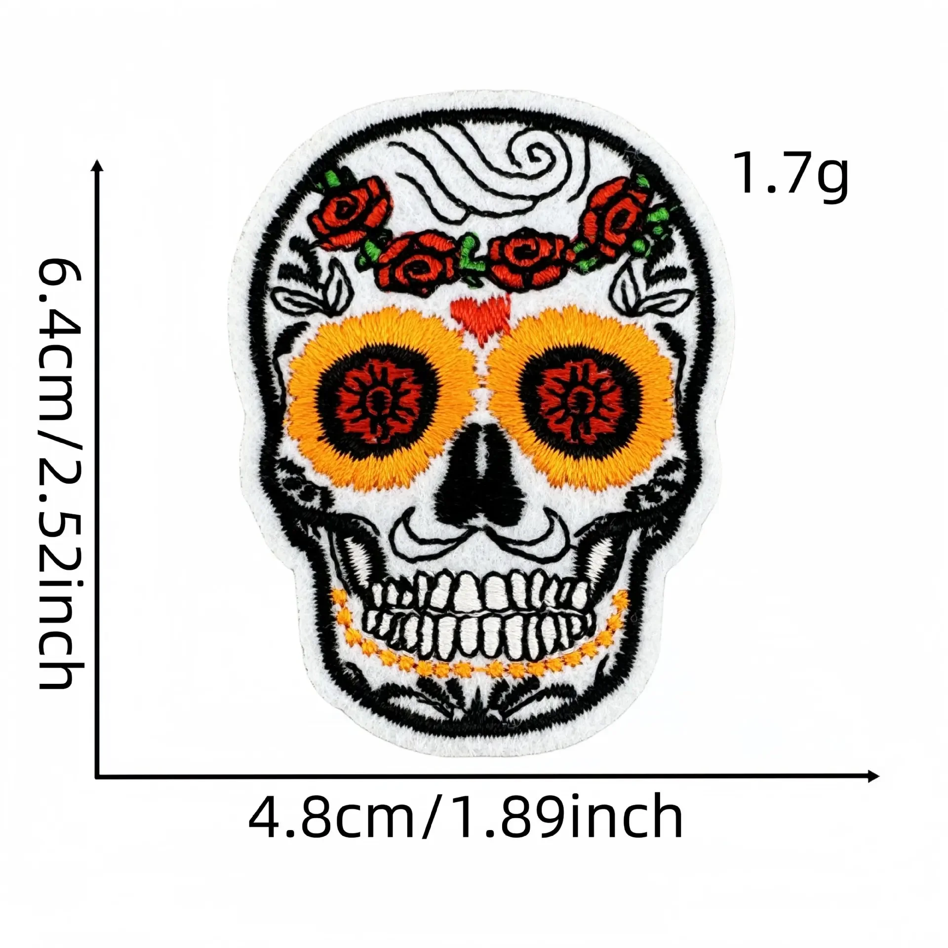 Parche bordado Día de los Muertos calavera rosa con sombrero - imagen 3