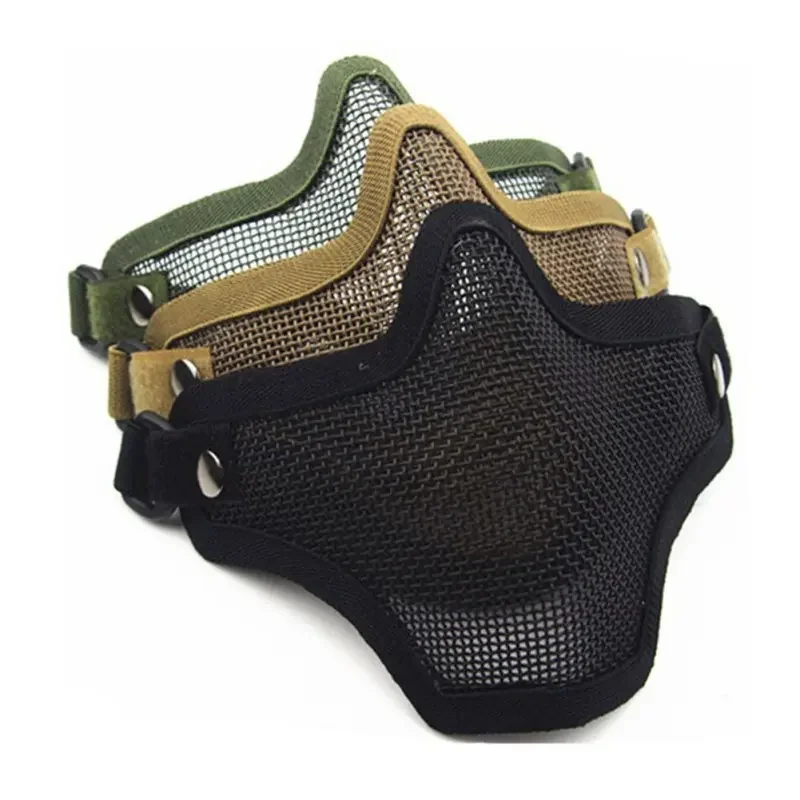 Mascarilla táctica media cara malla metálica camuflaje paintball - imagen 4