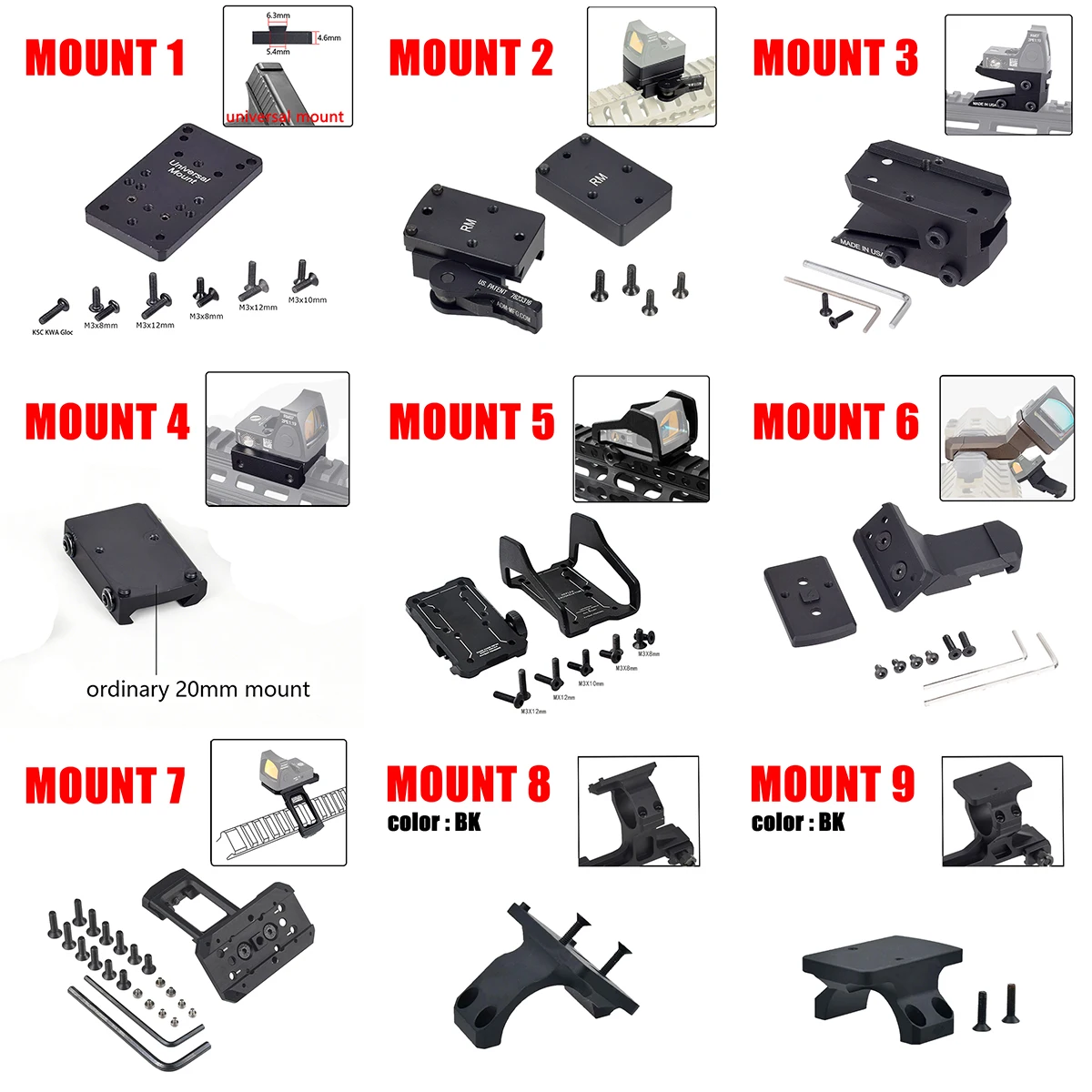 Soporte Offset 45º elevado Trijicon RMR para Glock AR15 Airsoft - imagen 5