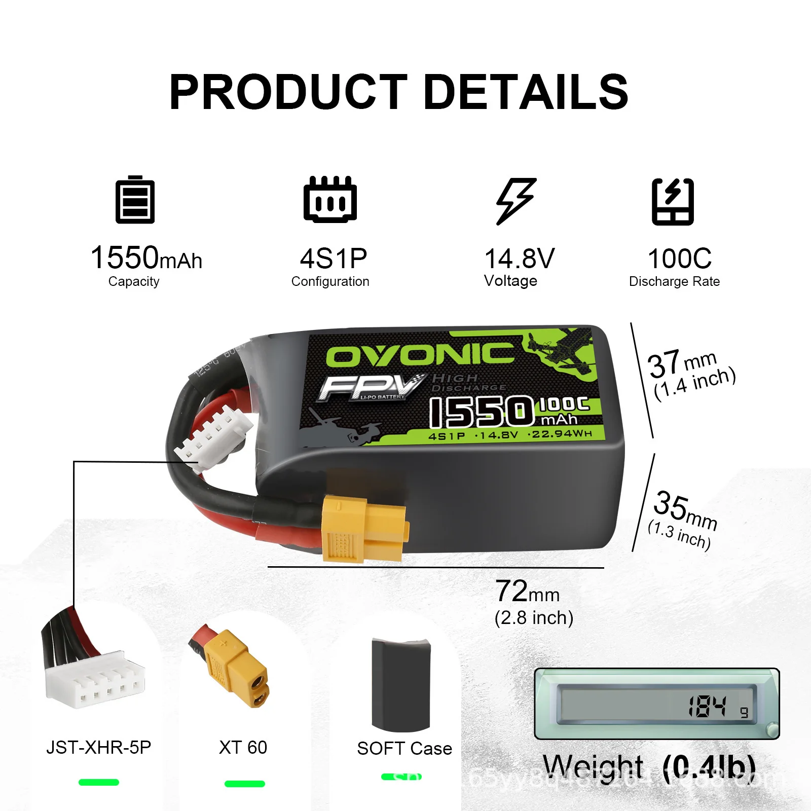 OVONIC Batería LiPo para dron RC multirotor FPV y quadcopter - imagen 4