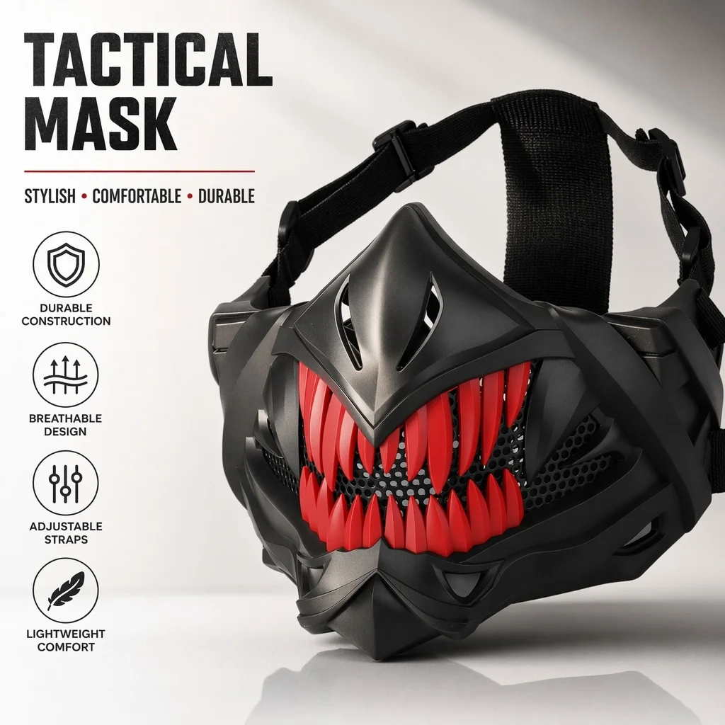 Máscara táctica media cara transpirable ajustable para airsoft y tiro - imagen 3