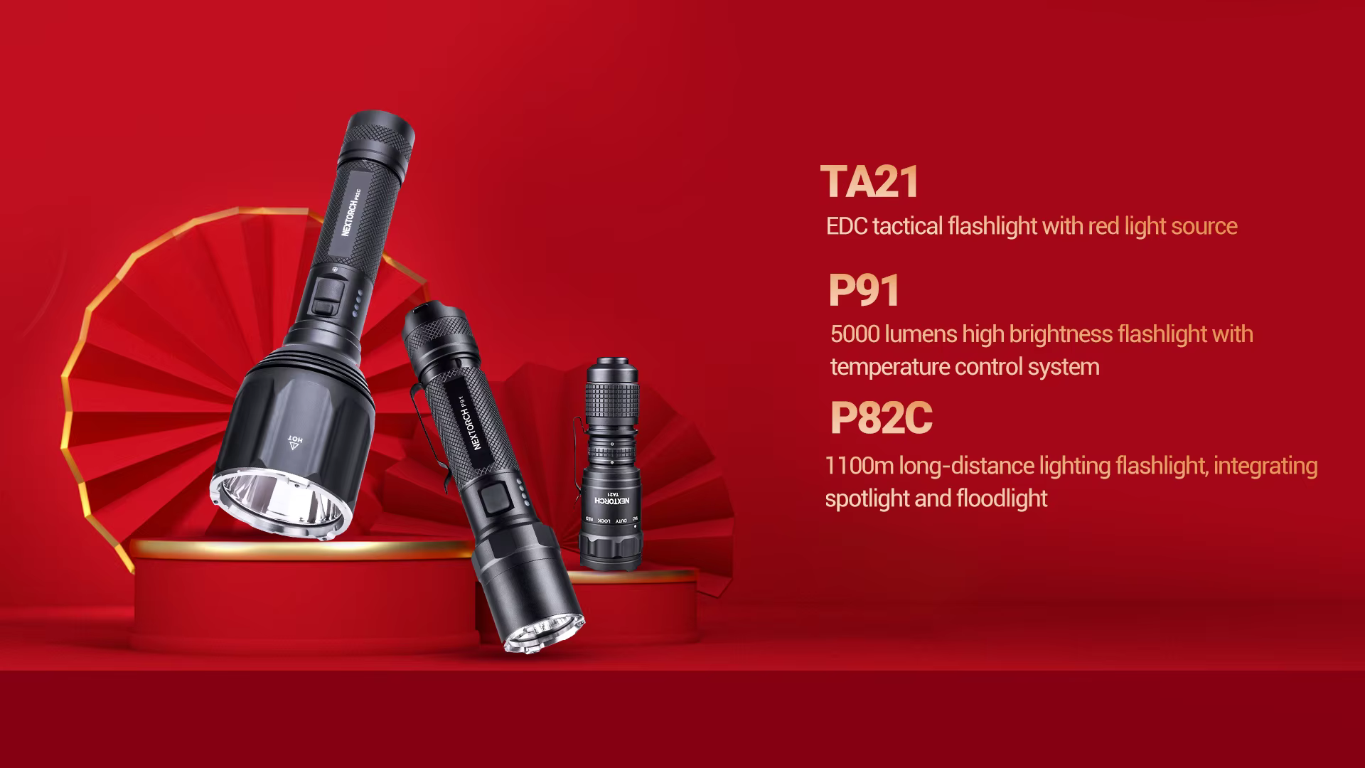 Nextorch P91 proyectando haz luminoso en entorno exterior