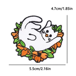 Parches termoadhesivos animales y flores bordados: gato blanco, rana