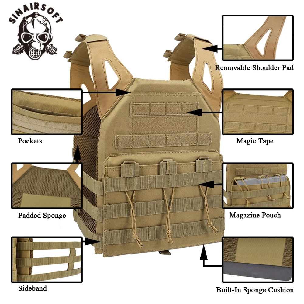 SINAIRSOFT JPC – Chaleco táctico MOLLE portaplacas de combate - imagen 4