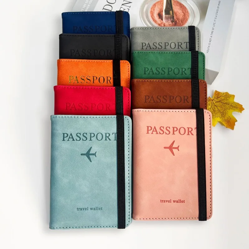 Porta pasaportes RFID de cuero PU, funda bloqueadora y organizadora
