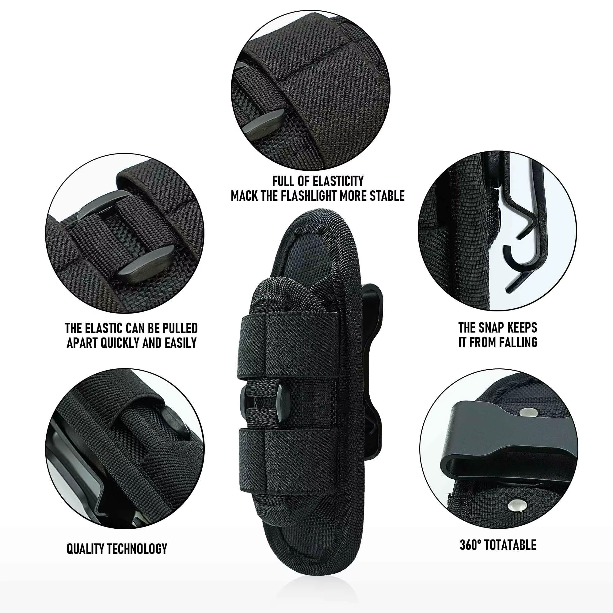 Funda táctica linterna con clip cinturón y mosquetón 360° - imagen 4
