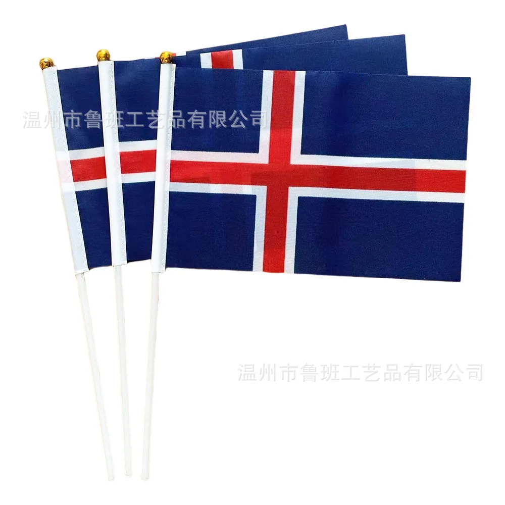 Bandera de Islandia de mano con asta de plástico