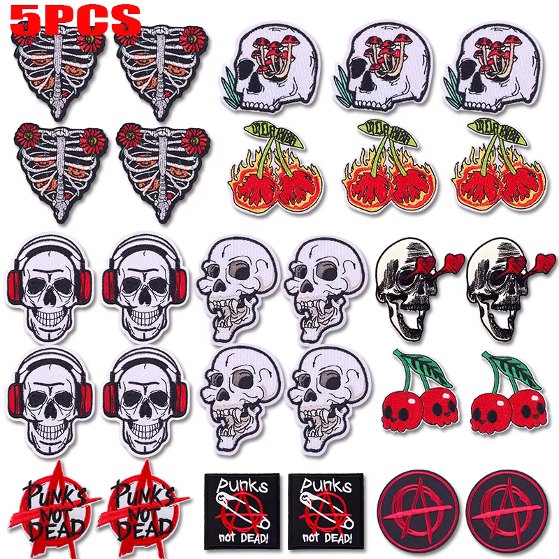 Parche termoadhesivo calaveras y hongos cereza rock punk para ropa - imagen 5