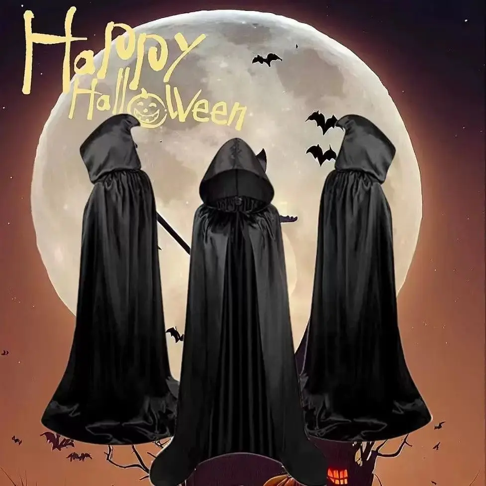 Capa negra de bruja con capucha para cosplay