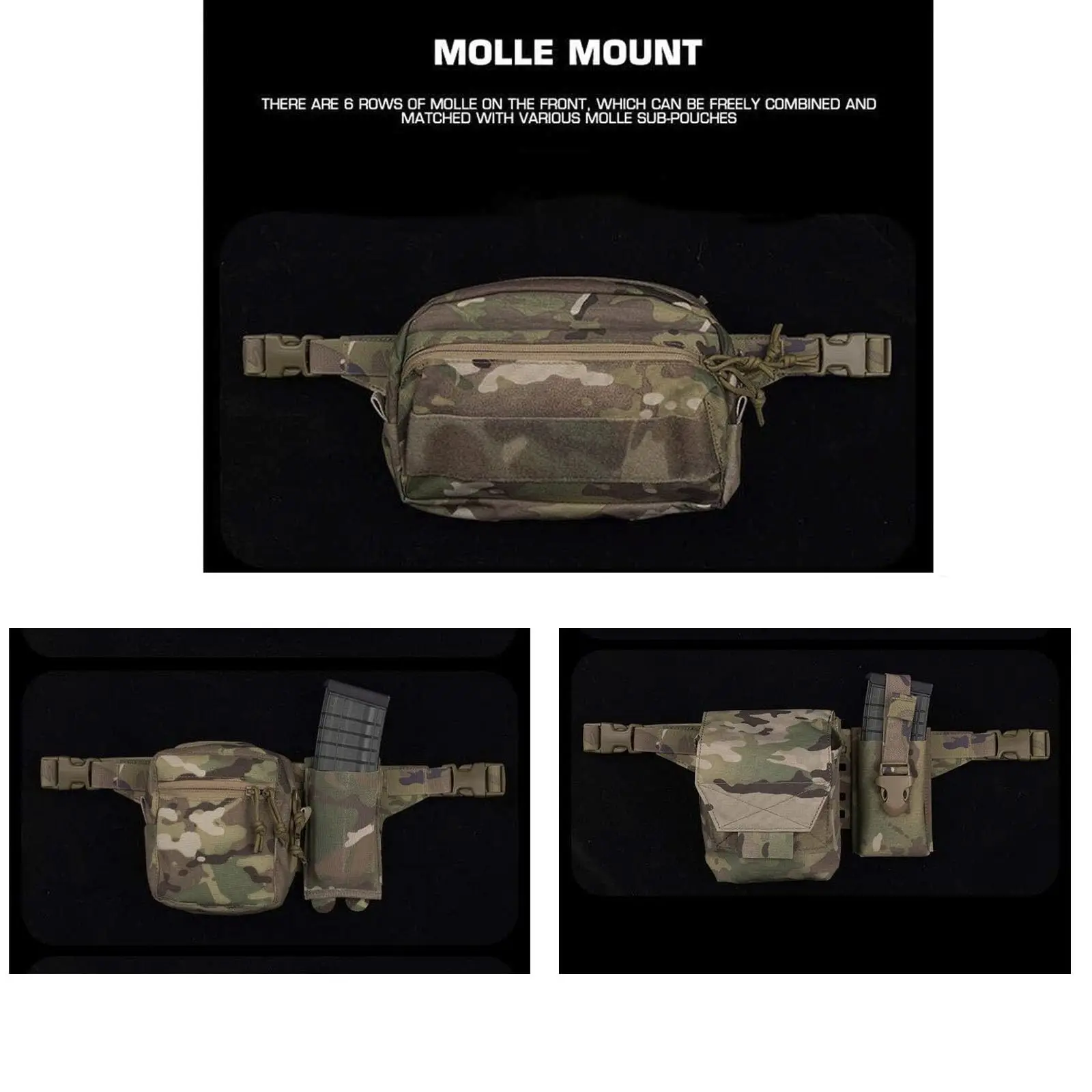 Panel adaptador MOLLE riñonera con correa montaje liberación rápida - imagen 3
